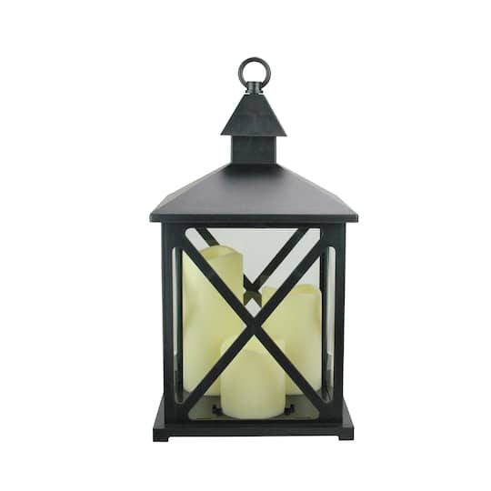 12.5&#x22; Black Candle Lantern with 3 Flameless LED Candles
